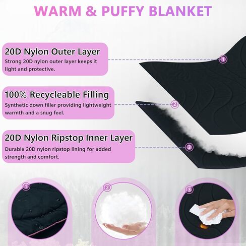 Outdoor Camping Blanket, Packable Down Alternative Puffy Camping Blankets Lightweight Water-Resistant Compact Outdoor Blanket for Airplane Travel Picnic Stadium Hiking Party Cold Weather 55"x78.8" in Saudi Arabia
