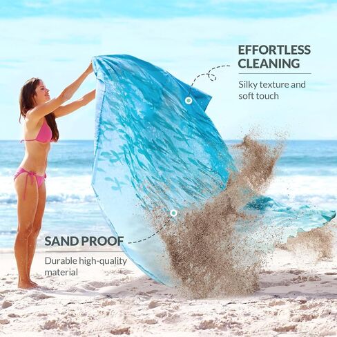 بطانية شاطئية ، حصيرة شاطئية مقاومة للرمال مع حصص ووسادة تخييم قابلة للنفخ ، 79 "× 83" تجفيف سريع ودائم في الهواء الطلق مع 4 جيوب زاوية للتخييم على الشاطئ in Kuwait