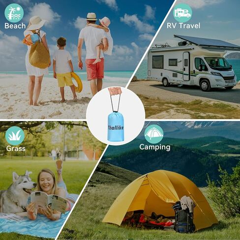 بطانية شاطئية ، حصيرة شاطئية مقاومة للرمال مع حصص ووسادة تخييم قابلة للنفخ ، 79 "× 83" تجفيف سريع ودائم في الهواء الطلق مع 4 جيوب زاوية للتخييم على الشاطئ in Kuwait