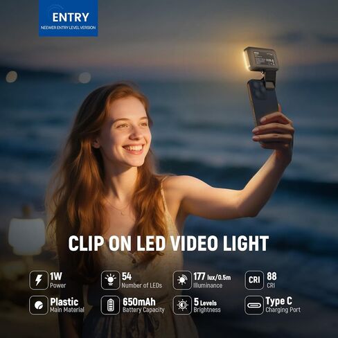 إصدار مستوى إدخال Neewer LED LED Selfie Light ، 54 مصابيح LED البلاستيكية على إضاءة ملء الهاتف لجهاز iPhone ، CRI88 650mAh ، محمول لجهاز الكمبيوتر المحمول على الويب تسجيل مكياج الفيديو مكياج مؤتمر ، N8 ، N8 in Kuwait