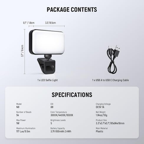إصدار مستوى إدخال Neewer LED LED Selfie Light ، 54 مصابيح LED البلاستيكية على إضاءة ملء الهاتف لجهاز iPhone ، CRI88 650mAh ، محمول لجهاز الكمبيوتر المحمول على الويب تسجيل مكياج الفيديو مكياج مؤتمر ، N8 ، N8 in Kuwait