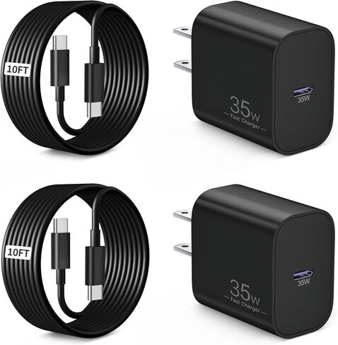 for iPhone 16/15 Pro Charger Fast Charging, 2-Pack 35W USB C Super Fast Wall Charger Block with 2Pack 10FT Long Type C Cable for iPhone 16/15 Pro Max/Plus/16e, iPad Pro/Air/Mini, MacBook Air in Kuwait
