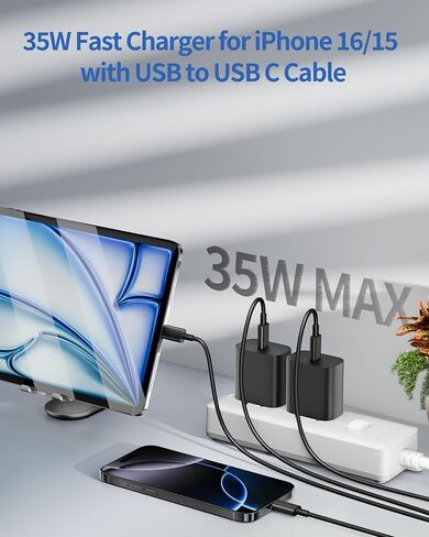 for iPhone 16/15 Pro Charger Fast Charging, 2-Pack 35W USB C Super Fast Wall Charger Block with 2Pack 10FT Long Type C Cable for iPhone 16/15 Pro Max/Plus/16e, iPad Pro/Air/Mini, MacBook Air in Kuwait