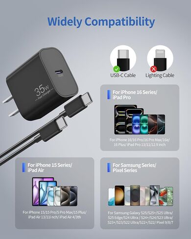 for iPhone 16/15 Pro Charger Fast Charging, 2-Pack 35W USB C Super Fast Wall Charger Block with 2Pack 10FT Long Type C Cable for iPhone 16/15 Pro Max/Plus/16e, iPad Pro/Air/Mini, MacBook Air in Kuwait