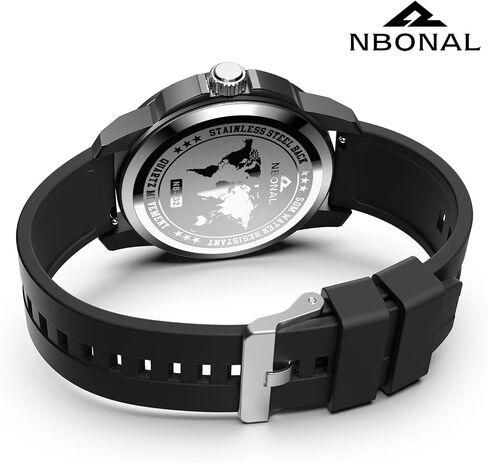 NBONAL Sport Field Watch for Men Black Tactical Watch Daily Waterproof 24 Hour Military Display Casual Quartz Wristwatch in Saudi Arabia