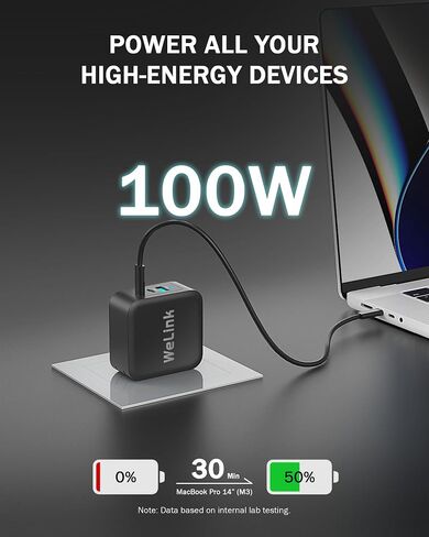 Welink 100W USB C Charger ، GAN PPS 3-PART FAST FASTER COMPACT USB C Charger Block لـ MacBook و iPad Pro و Galaxy S24 و iPhone 16/15 والمزيد in Saudi Arabia