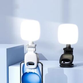 مصباح LED صغير للهاتف والكاميرا والكمبيوتر المحمول - مصباح صورة شخصية محمولة ، و USB قابلة لإعادة الشحن مع سطوع قابل للتعديل و 3 أوضاع ملونة - مثالية للتسوية ، والبث ، ومكالمات الفيديو ، والصور (أبيض) in Kuwait