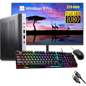 HP Elitedesk 800 G3 Mini PC Desktop with 21.5" FHD Computer Monitor, Win 11 Pro, Core i5-6500T 2.5GHz, 16GB RAM, 512GB SSD, Keyboard, Mouse, DP Cable(Renewed) in Saudi Arabia