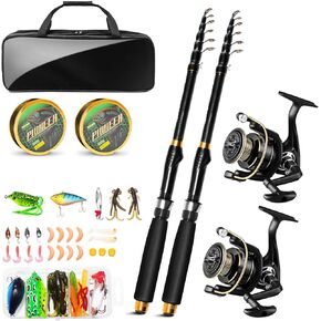 Telescopic Fishing Rod and Reel Combo Kit, 2PACK 6.9FT Carbon Fiber Collapsible Rods, Spinning Reels, Lures and Carrier Bag, Saltwater & Freshwater Travel Fishing Gear for Adults in Kuwait
