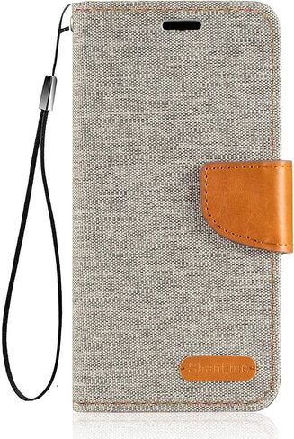 Axford Fabric Pu Leather Wallet Wallet Case متوافق مع PEQ PSP 500 ، غطاء واقعي متين مع فتحات البطاقة والإغلاق المغناطيسي (رمادي) in Kuwait