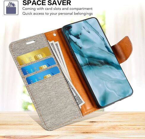 Axford Fabric Pu Leather Wallet Wallet Case متوافق مع PEQ PSP 500 ، غطاء واقعي متين مع فتحات البطاقة والإغلاق المغناطيسي (رمادي) in Kuwait