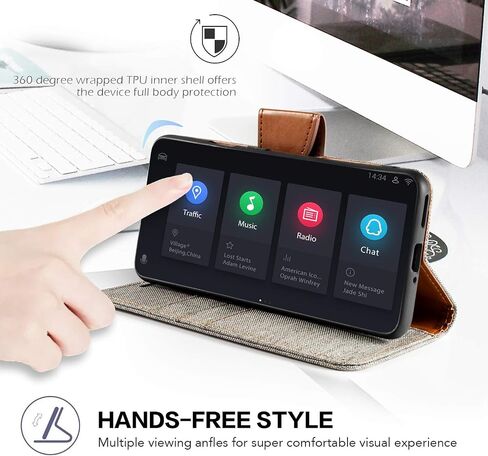 Axford Fabric Pu Leather Wallet Wallet Case متوافق مع PEQ PSP 500 ، غطاء واقعي متين مع فتحات البطاقة والإغلاق المغناطيسي (رمادي) in Kuwait