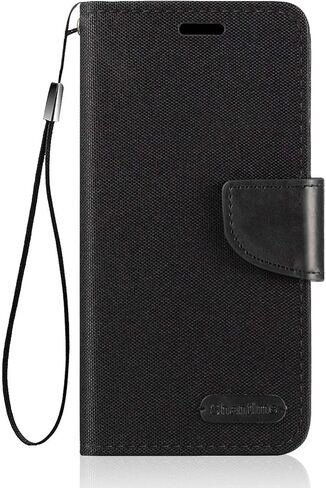 Woven Leather Case for Peaq PSP 500 - Gray | 5.5" Oxford Fabric Wallet Flip Cover with Inner TPU Shell, Built-in Stand and Card Holders in Kuwait