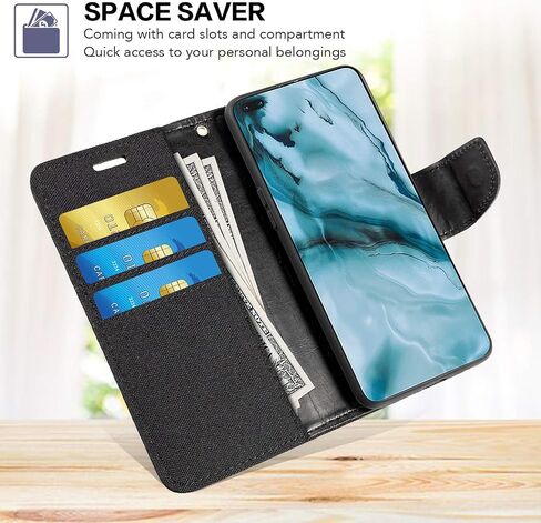 Woven Leather Case for Peaq PSP 500 - Gray | 5.5" Oxford Fabric Wallet Flip Cover with Inner TPU Shell, Built-in Stand and Card Holders in Kuwait