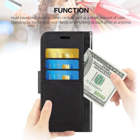 Woven Leather Case for Peaq PSP 500 - Gray | 5.5" Oxford Fabric Wallet Flip Cover with Inner TPU Shell, Built-in Stand and Card Holders in Kuwait