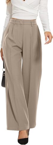 FUNYYZO Women's Wide Leg Pants High Elastic Waisted in The Back Business Work Trousers Long Straight Suit Pants in Kuwait