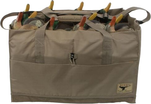 Avery 12-Slot 6.5" x 6.5" Waterfowl Hunting Durable Duck Decoy Bag w/Adjustable No-Slip Padded Shoulder Strap & Mesh Bottom, Field Khaki in Saudi Arabia