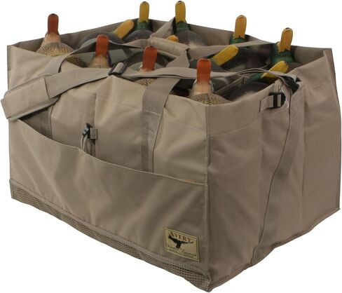 Avery 12-Slot 6.5 "× 6.5" صيد الطيور المائية حقيبة شرك البط دائمة مع حزام الكتف غير القابل للتعديل بدون انزلاق وأسفل شبكة ، Khaki in Kuwait