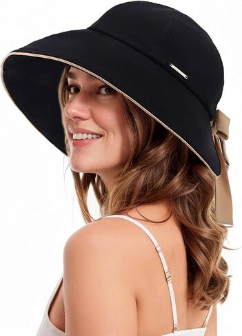 ASSQI Women Bucket Hat Summer Beach Sun Hats for Women UPF Woman Foldable Floppy Travel Packable UV Hat Cotton Wide Brim Hat in Kuwait
