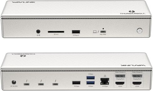 Wavlink Thunderbolt 4 Dock مع شحن 100 واط ، شاشة عرض Displaylink Quad 4K@60Hz ، 3 منافذ Thunderbolt 4 ، 2.5G Ethernet ، Thunderbolt Dock لـ Mac M1-M4 و PC ، برنامج تشغيل DisplayLink مطلوب in Kuwait