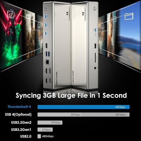 Wavlink Thunderbolt 4 Dock مع شحن 100 واط ، شاشة عرض Displaylink Quad 4K@60Hz ، 3 منافذ Thunderbolt 4 ، 2.5G Ethernet ، Thunderbolt Dock لـ Mac M1-M4 و PC ، برنامج تشغيل DisplayLink مطلوب in Kuwait