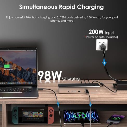 Wavlink Thunderbolt 4 Dock مع شحن 100 واط ، شاشة عرض Displaylink Quad 4K@60Hz ، 3 منافذ Thunderbolt 4 ، 2.5G Ethernet ، Thunderbolt Dock لـ Mac M1-M4 و PC ، برنامج تشغيل DisplayLink مطلوب in Kuwait