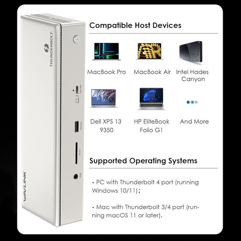 Wavlink Thunderbolt 4 Dock مع شحن 100 واط ، شاشة عرض Displaylink Quad 4K@60Hz ، 3 منافذ Thunderbolt 4 ، 2.5G Ethernet ، Thunderbolt Dock لـ Mac M1-M4 و PC ، برنامج تشغيل DisplayLink مطلوب in Kuwait