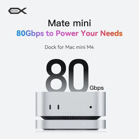 MATE MINI-A لـ MAC MINI M4 Dock ، 80 جيجابت في الثانية من سبيكة الألومنيوم مع M.2 PCE SSD Solts 16tb （8tb*2 ، USB-C*1 、 USB-A 3.0*2、2.5G LAN*1 、 SD4.0*1 、 type-C (pd3.0)*1 ، Silver in Kuwait