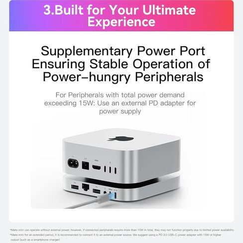 MATE MINI-A لـ MAC MINI M4 Dock ، 80 جيجابت في الثانية من سبيكة الألومنيوم مع M.2 PCE SSD Solts 16tb （8tb*2 ، USB-C*1 、 USB-A 3.0*2、2.5G LAN*1 、 SD4.0*1 、 type-C (pd3.0)*1 ، Silver in Kuwait