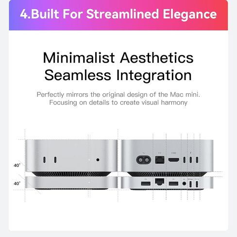 MATE MINI-A لـ MAC MINI M4 Dock ، 80 جيجابت في الثانية من سبيكة الألومنيوم مع M.2 PCE SSD Solts 16tb （8tb*2 ، USB-C*1 、 USB-A 3.0*2、2.5G LAN*1 、 SD4.0*1 、 type-C (pd3.0)*1 ، Silver in Kuwait