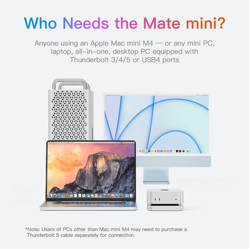 MATE MINI-A لـ MAC MINI M4 Dock ، 80 جيجابت في الثانية من سبيكة الألومنيوم مع M.2 PCE SSD Solts 16tb （8tb*2 ، USB-C*1 、 USB-A 3.0*2、2.5G LAN*1 、 SD4.0*1 、 type-C (pd3.0)*1 ، Silver in Kuwait