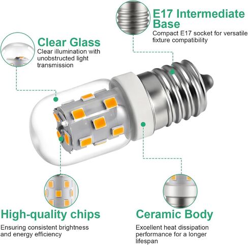 KEIVO LED Microwave Light Bulbs Under Hood, 3W 380LM, E17 LED Bulb Dimmable, Warm White 3000K, 40W Equivalent LED Appliance Bulb for Over Stove, 2-Pack in Saudi Arabia