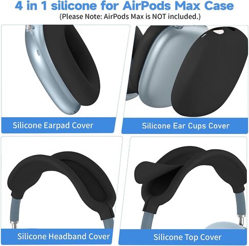 [4 in 1] Case for Airpods Max Headphones, for Airpods Max Ear Cup Covers/Headband Cover/Max Headband Pad(USB-C/Lightning)(2024/2020), Silicone Cover for Apple Airpod Max, Accessories Cases (Orange) in Saudi Arabia