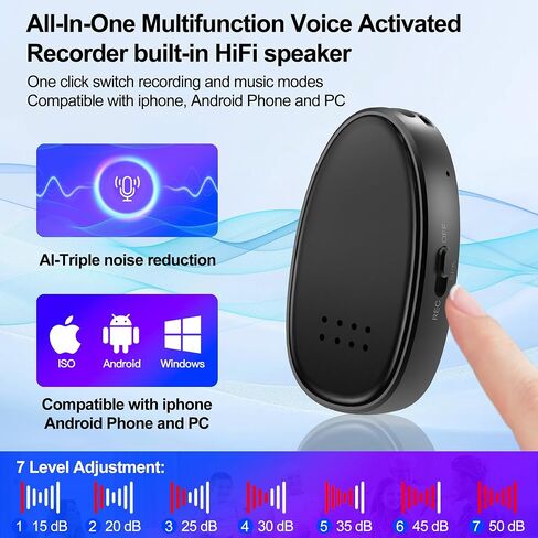128GB (9680 Hours) Digital Voice Recorder with Triple Noise Reduction, MP3 Audio Recorder with Outside Speaker, 3072kbps HD Portable Recording Device for Work, Lectures, Black in Saudi Arabia