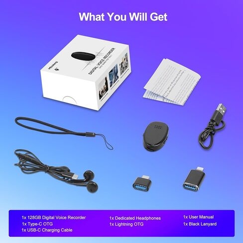 128GB (9680 Hours) Digital Voice Recorder with Triple Noise Reduction, MP3 Audio Recorder with Outside Speaker, 3072kbps HD Portable Recording Device for Work, Lectures, Black in Saudi Arabia