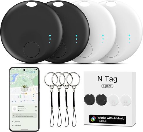 Air Tracking Tags-4 Pack Android, Android Tracker Tags, Work with Google's Find Hub App, Bluetooth Smart Tracking Tag, Item Finder Tracker for Keys, Wallet, Suitcases, Pets (White&Black) in Saudi Arabia
