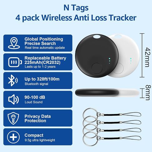 Air Tracking Tags-4 Pack Android, Android Tracker Tags, Work with Google's Find Hub App, Bluetooth Smart Tracking Tag, Item Finder Tracker for Keys, Wallet, Suitcases, Pets (White&Black) in Saudi Arabia