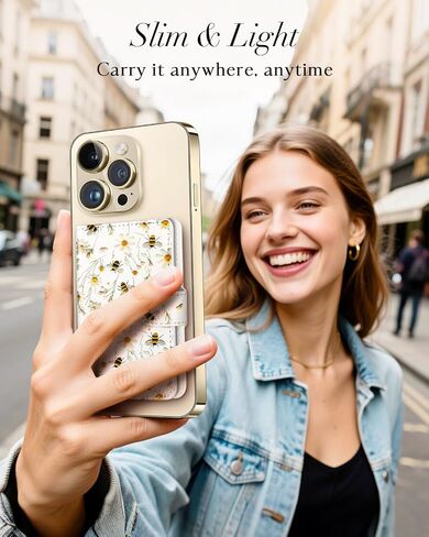 Shorogyt for Magnetic Phone Wallet Compatible with Magsafe for Women - Cute Luxury Slim Leather Card Holder Mag Wallets Fit 4 Cards,for iPhone 16/15/14/13/12 Series for Apple RFID Magnet, Floral Bee in Kuwait
