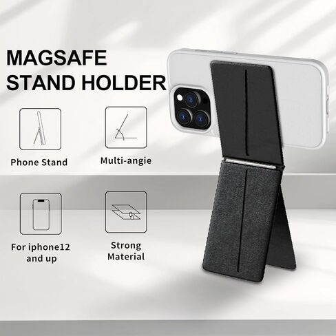 Hualele for Magsafe Wallet مع حامل ثلاثي القوائم عبر الهاتف ، محفظة الهاتف المغناطيسي حامل ، حامل بطاقة مغناطيسية قابلة للتعديل ، ترايبود صورة شخصية غير مرئية لـ iPhone 16/15/14/13/12 سلسلة ، أسود in Kuwait