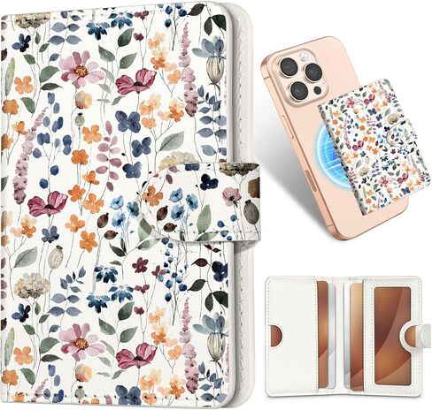 Shorogyt for Magnetic Phone Wallet Compatible with Magsafe for Women - Cute Luxury Slim Leather Card Holder Mag Wallets Fit 4 Cards,for iPhone 16/15/14/13/12 Series for Apple RFID Magnet, Floral Bee in Kuwait