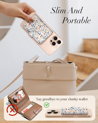 Shorogyt for Magnetic Phone Wallet Compatible with Magsafe for Women - Cute Luxury Slim Leather Card Holder Mag Wallets Fit 4 Cards,for iPhone 16/15/14/13/12 Series for Apple RFID Magnet, Floral Bee in Kuwait