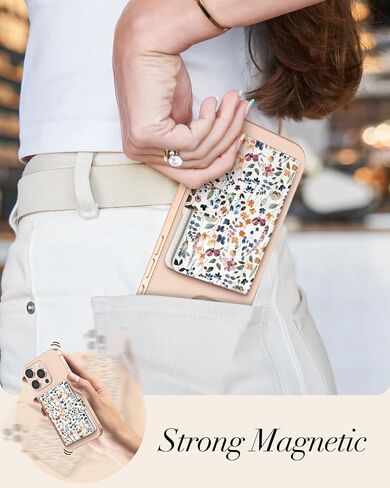 Shorogyt for Magnetic Phone Wallet Compatible with Magsafe for Women - Cute Luxury Slim Leather Card Holder Mag Wallets Fit 4 Cards,for iPhone 16/15/14/13/12 Series for Apple RFID Magnet, Floral Bee in Kuwait