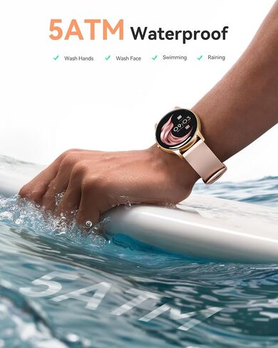 AGPTEK Smart Watch for Women, 5ATM Waterproof Smartwatch for Android and iOS Phones, Fitness Tracker Watch with 100+ Sports Modes, Heart Rate Monitor Pedometer Sleep Monitor, Pink in Saudi Arabia