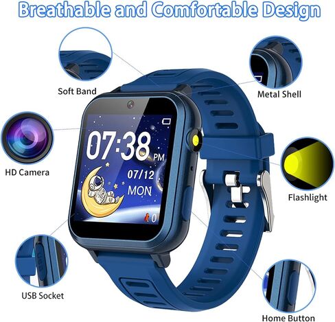 Watch Watch For Kids مع 24 ألغاز ألعاب HD شاشة تعمل باللمس الكاميرا فيديو Music Player Player Clock Clock Flashlight 12/24 HR Kids Watches Gail in Kuwait