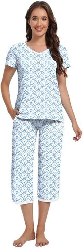 IZZY + TOBY Women's Sleepwear Tops With Capri Pants Pajama Sets in Kuwait