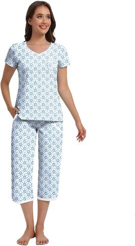 IZZY + TOBY Women's Sleepwear Tops With Capri Pants Pajama Sets in Kuwait