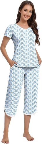 IZZY + TOBY Women's Sleepwear Tops With Capri Pants Pajama Sets in Kuwait