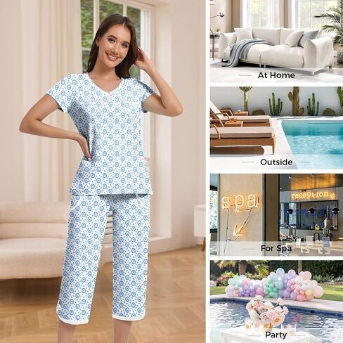 IZZY + TOBY Women's Sleepwear Tops With Capri Pants Pajama Sets in Kuwait