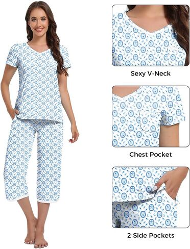 IZZY + TOBY Women's Sleepwear Tops With Capri Pants Pajama Sets in Kuwait