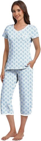 IZZY + TOBY Women's Sleepwear Tops With Capri Pants Pajama Sets in Kuwait